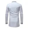 Men's African Printed White Dashiki Shirt New Slim Fit Mandarin Collar Dress Shirts Men Long Sleeve African Clothing