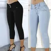 Plus Size Skinny Capris Jeans Woman Female Stretch Knee Length Denim Shorts Jeans Pants Women With High Waist Summer