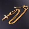 Croix latine pendentif Ice Out chaîne collier hommes femmes cadeau déclaration chrétienne bijoux Hip Hop cubique zircone inoxydable couleur or P1108