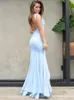 Evening Light Sky Blue Dresses Spaghetti Sleeveless Mermaid Prom Gowns Front Split Backless Floor-length Custom Made Vestidos De Noiva