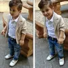 2018 european fashion boys denim clothing sets baby kids boys jacket+polo shirt+denim pants 3-piece children denim clothing sets