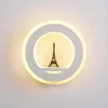 Lampada da parete a LED da 19W AC85-265V Lampada da parete a torre di Parigi Lampada da parete rotonda in acrilico Lampada decorativa per interni per studio camera da letto Foyer
