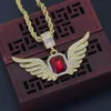 Discount Hip Hop Angel Wings With Big Red Stone Unique Pendant Designs Necklace Men Women Iced Out Druzy Jewelry203Y