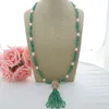 Charmiga 3strands Green Jade White Freshwater Pearl Necklace Micro Inlay Zircon Accessories Jade Tassel Pendant Long 84 cm