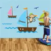 Blauer Ozean Möwe Cartoon Affe Traum Segel Boot Schiff Aufkleber Wandtattoos für Kinderzimmer Baby Wandaufkleber 3D