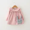 Baby Fashion Dress with Rabbit Torby Fuzz Kulki Bawełniane Flannelette Round Neck Z Długim Rękawem Sztoduroy Zagęszczanie Baby Girls Sukienki Outfit