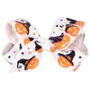 wholesale 14 designs 3.15 Inch Halloween cartoon bat pumpkin print Ribbon baby bowknot hairpin children's hair accessories