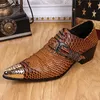 Grande taille 2018 luxe Alligator bout pointu homme métal pointe Oxfords en cuir véritable talons hauts hommes chaussures habillées formelles SL229