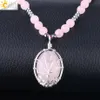 Csja chakra tröja halsband för kvinnor naturliga rosa roskvartz kristall drop hänge ädelsten uttalande halsband träd av liv jud4946893