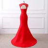 2018 New Cheap Stock Red Long Sleeves Chiffon Evening Dresses Beaded Crystals Formal Prom Party Celebrity Gowns QC1142