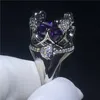 Bedövning Princess Crown Ring Purple Cz Crystal Vit Guldfyllda Party Bröllop Band Ringar För Kvinnor Partihandel Smycken