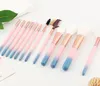 12 pezzi / set pennelli trucco rosa per fondotinta in polvere ombretto eyeliner evidenziatore labbra strumenti pennelli cosmetici set pennelli trucco con scatola