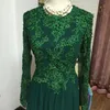 Jóia pescoço chiffon vestidos de longa noite com laço apliques novos mangas compridas vestido de baile comprimento da noiva