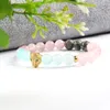 New Design Bransoletka Hurtownie 8mm Naturalne Różowe Kryształowe Kamienne Koraliki z zielonym CZ oczu Leopard Zroszony bransoletka dla damskiego prezentu