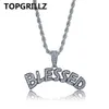 Letters BLESSED Pendant Necklace Men Women Hip Hop Gold Silver Color Iced Out Cubic Zircon Jewelry Necklace216y