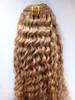 Brazylijski Dziewiczy Remy Kręcone Włosy Wątek Clip In Human Extensions Ciemny blond 270 # Kolor 9 sztuk/zestaw