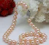 2017 Ny 8-9mm Rosa Akoya Cultured Pearl Round Beads Halsband 18 "