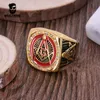 whole Red Enamel Masonic Ring Mens Rhinestone Gold Rings Vintage 316L Stainless Steel masonry CZ Ring Punk Men Jewelry Gif223H