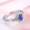 Bulk 3 Pcs lot Women Holiday Gift Jewelry Unique Blue Crystal Cubic Zirconia Gems 925 Sterling Silver Plated Wedding Party Ring Ne263Q