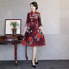 Robe en soie pour femmes, imprimé Floral, en mousseline de soie, robe traditionnelle chinoise, manches longues, Cheongsam Qipao, robes longues orientales chinoises