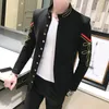 4 Renk Altın Düğme Çin Yaka Takım Elbise Ceket Slim Fit Erkek Blazer Desen Ordu Pilot Ceket Erkekler Siyah Mavi Kırmızı Beyaz Blazer