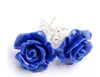 Boucles d'Oreilles Tige Argent Fleur Rose Corail Bleu Foncé Véritable 10mm