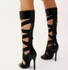 2018 mode femmes bottes hautes talon fin découpes bottes en cuir femmes chaussures de fête zip up bottes de gladiateur chaussons à talons hauts