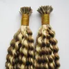 Kinky Curly Jag Tips Hair Pre Bonded Fusion Hair Keratin Dubbeldragen Remy Bonded Human Hair Extension 200g / Strands