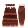 # 33 Foncé Auburn Vierge Péruvienne Cheveux Humains Bundle Offres 4Pcs avec 4x4 Fermeture À Lacets Droite Couleur Auburn Top Qualité Tisse Extensions