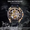 Fornire movimenti per ingranaggi trasparenti Case Steampunk Men Skeleton Watch Automo