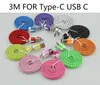 3M Colorful New Flat Noodle Fabric Nylon Braided Type-C USB C Cable for Samsung For Blackberry for HTC Cloth braided cable