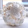 Bouquets de mariée de mariage en soie avec fleurs faites à la main Peals de luxe cristal strass Rose fournitures de mariage mariée tenant broche Bouq304P