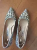 size 40 by handwork diamond dress shoes sequins fine heel high pointed toe sliver bridal