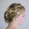 女性のためのヘアアクセサリークラウンヘッドバンドの髪の櫛クリップコロアデノイバジュエリーゴールドフラワーヘアバンド結婚式の花嫁ティアラ