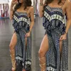 Explosions foreign trade women's split straps Lotus leaf beach holiday dress national wind printed sexy casual dress