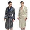 Mens Silk Satin Pyjamas Pajama Pajamas PJS Sleepwear Robe Robes Nightgown Robes S M L XL 2XL 3XL plus beige blå randig