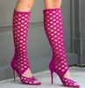 2018 Sexy Open Toe Damen Gladiator Boot Sommer Hot Cutout Stil Frauen Kniehohe Stiefel Weibliche Mode High Heel Stiefel Kleid Boot