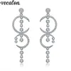 Vecalon Office Fashion Star Moon Dangle Earring 5A Zircon CZ Vitguld Fylld Årsdag Bröllopsfall Örhänge för kvinnor