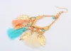 Tassel chandelier charm earrings jewelry fashion women bohemia colorful feathers gold plated chains tassels alloy long dangle earings