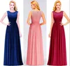 Ny ankomst Blush Pink Navy Blue Bourgogne Long Bridesmaid Dresses Lace Chiffon Flound Length Beach Garden Maid of Honor Gowns Dh4258