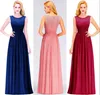 Nova chegada blush rosa azul azul bordô de dama de honra longa vestidos