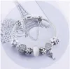 925 Sterling Silver Charm Perle Blanc fit Européenne Pandora Bracelets pour Femmes Double Coeur Cristal Charme Perles Serpent Chaîne Bijoux De Mode