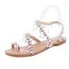 2019 Kvinnorsandaler Kvinnor Skor Rhinestone String Bead Gladiator Flat Sandaler Crystal Chaussure Sandalias Plus storlek 35-43