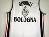 Manu Ginobili Jersey # 6 Virtus Kinder Bologna Europejski Mens Koszulki do koszykówki Zszyty Biała Koszulki Camiseta de Baloncesto