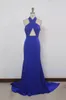 Abiti da sera sexy in tubino di raso Royal Blue 2019 Criss Cross Prom Dress Nuovi abiti da sera lunghi