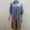 Mulheres escritório roupas listrado impressão casual saia grande camisa senhoras tops irregulares Plus Size Solto Bat Sleeve Camisa