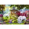 Fairytale Wonderland Unicorno Sfondo fotografico Padiglione del giardino Ponte Farfalle Fiori rosa Castello Fondali fotografici per compleanno di bambini