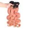 Offerte di fasci di capelli umani vergini brasiliani rosa Ombre con chiusura Dark Rooted 1B / Rose Gold Ombre 2Tone 4x4 Chiusura in pizzo con fasci di tessuto