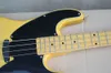 Factory custom Yellow Electric Bass Guitar with 1 Pickup,Black Pickguard,Maple Fretboard,4 Strings,21 Frets,offer customized