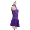 Fioletowa seksowna sukienka łyżwiarska Damska dziecięca sukienka łyżwiarska Elastyczny materiał bez rękawów, klasyczny styl Odkryte plecy